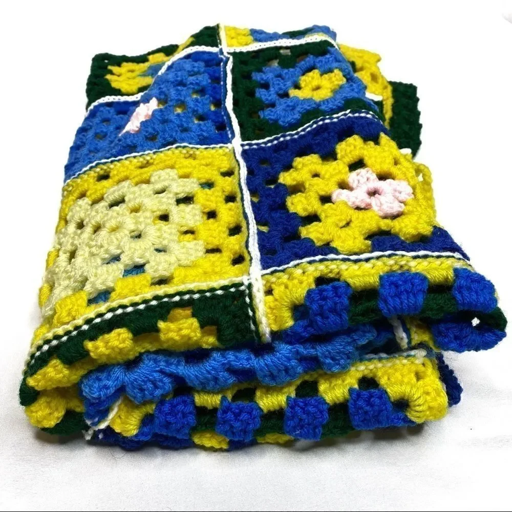 Hand crocheted granny square baby Afghan size 49” X 37”